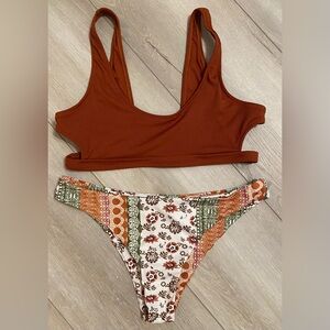 XL Zaful Fall Rust Brown, Orange, Green, Tribal Bikini Swimsuit